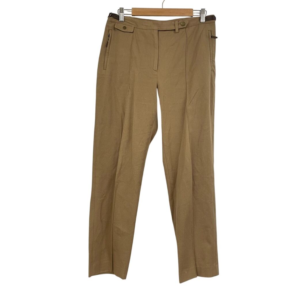 Lauren Ralph Lauren Tan High Rise Straight Leg Trouser Pants 12P Dark Academia